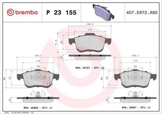 A.B.S. P 23 155 BREMBO Bremsbelagsatz, Scheibenbremse